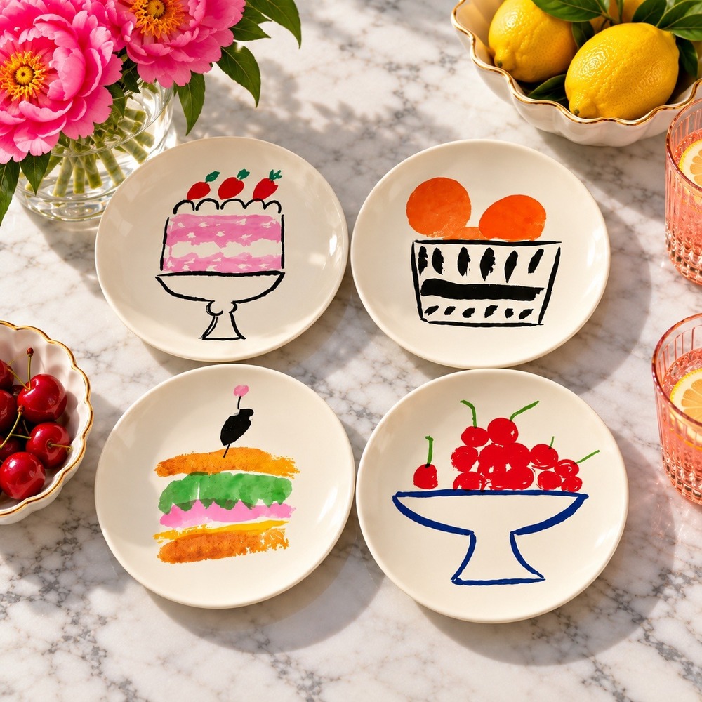 Kate Spade 6in Appetizer Dessert Plates All In Good Taste Fruit Cake Set Of 4
